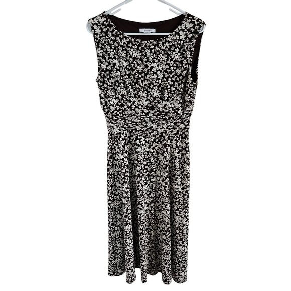 Dress Barn Woman Size 8 Midi Floral Dress Fit and Flare Ruched Waist Classic - Picture 1 of 6